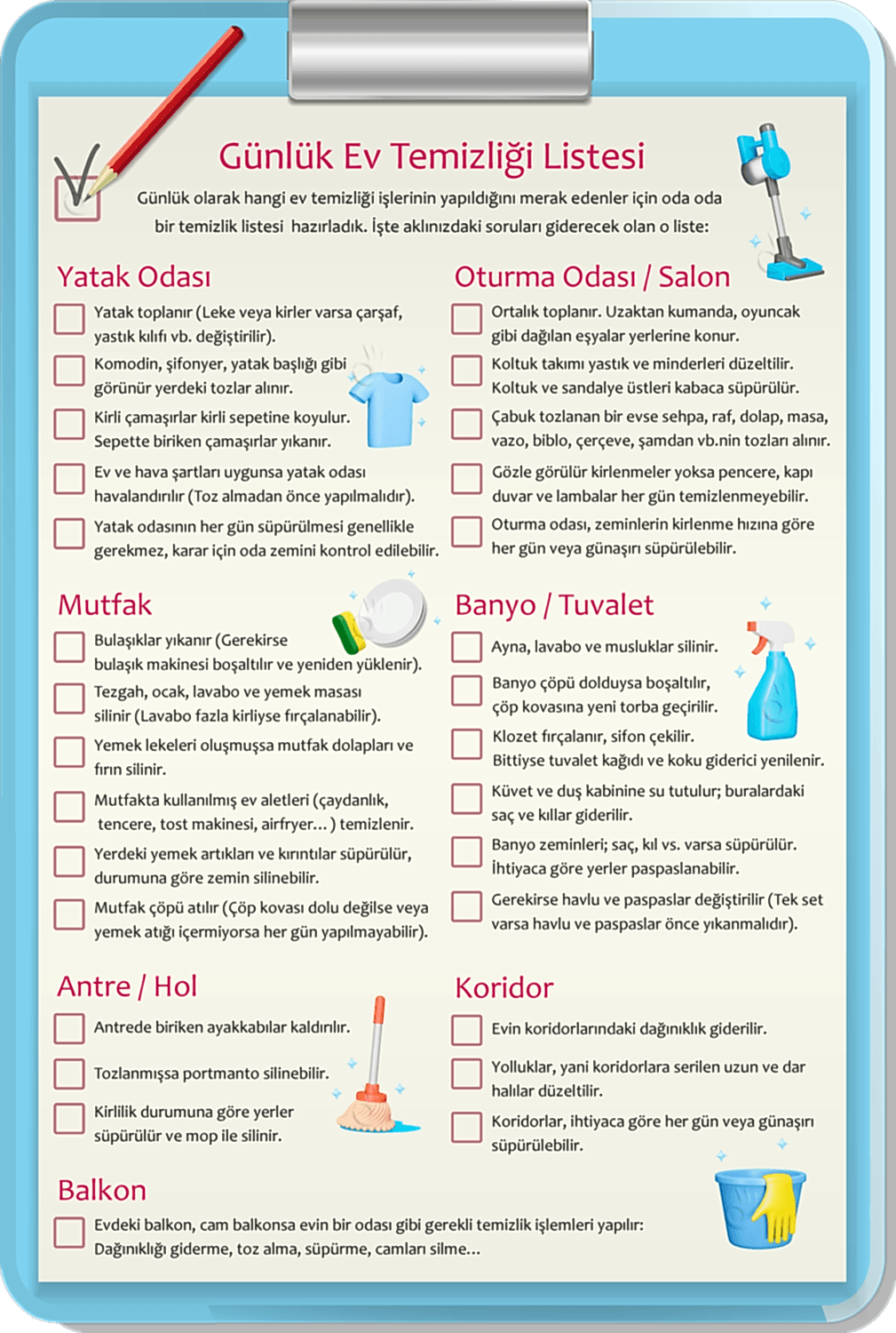 Günlük Ev Temizliği Listesi